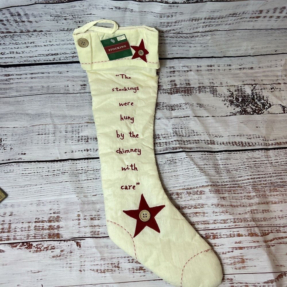 New Christmas Stocking Ivory With Red Accent "The Stockings Were Hung By‎ The…"